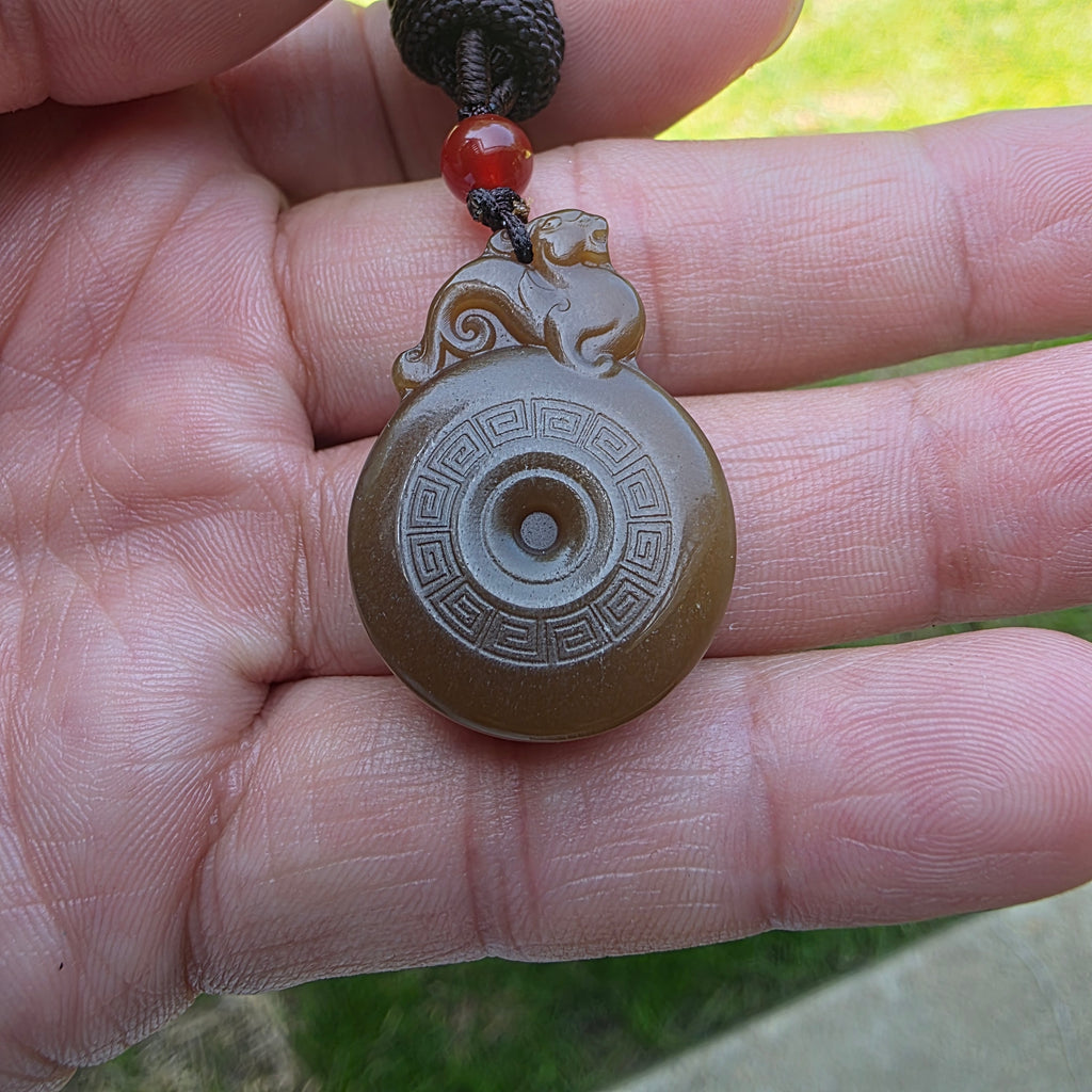 "Red Sugar" Nephrite Jade Antique-Style Carved Pendant
