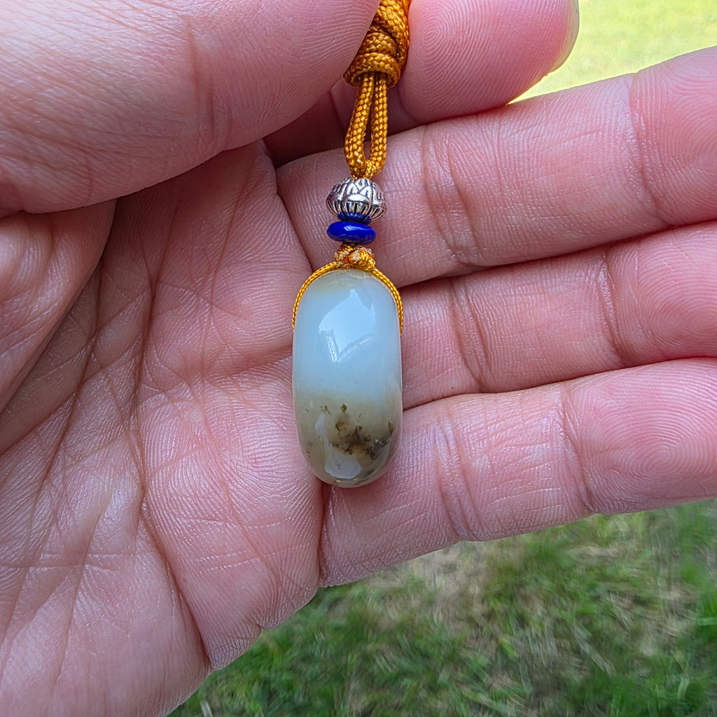 White and Caramel-Colored Nephrite Jade "Peace Buckle" Pendant