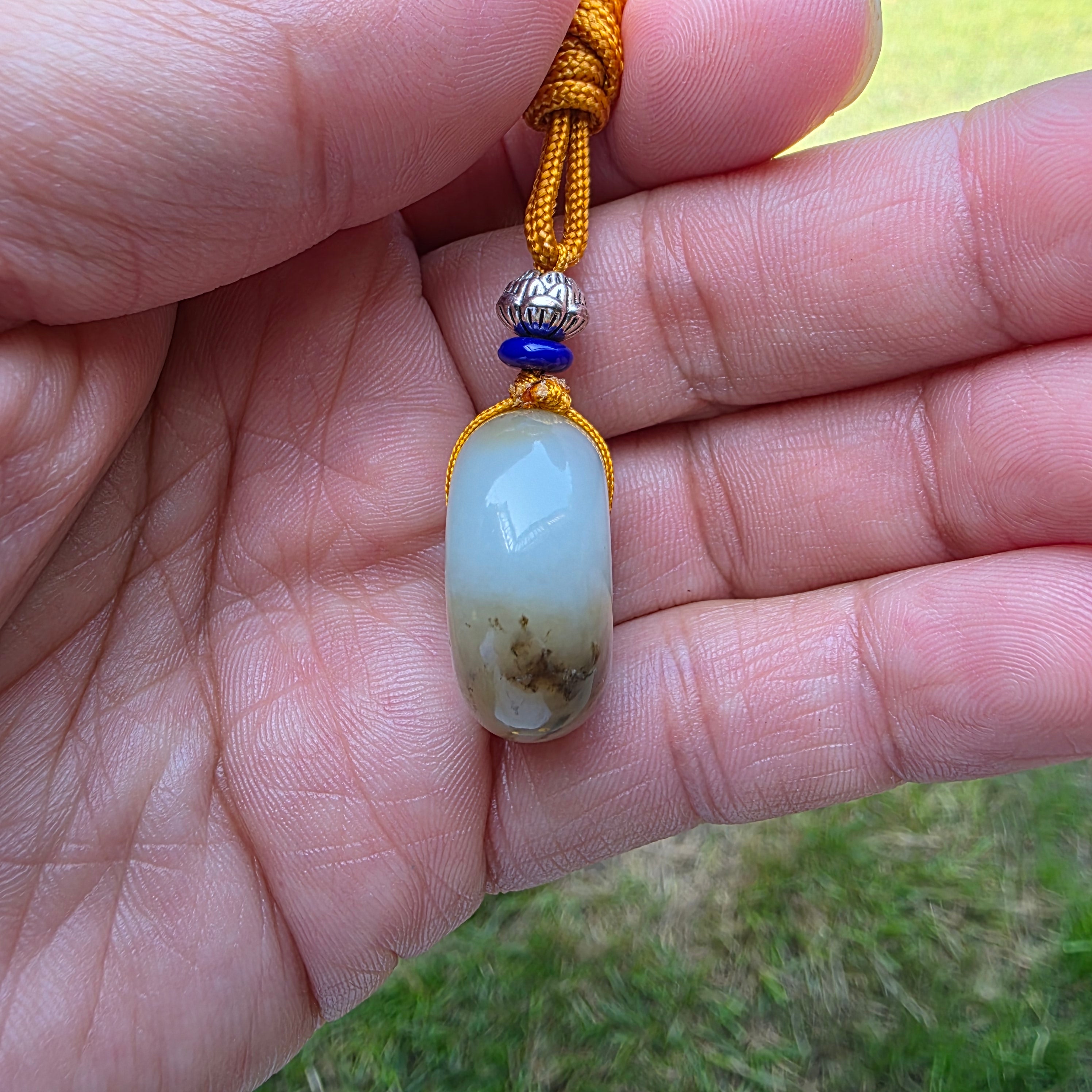 White and Caramel-Colored Nephrite Jade "Peace Buckle" Pendant