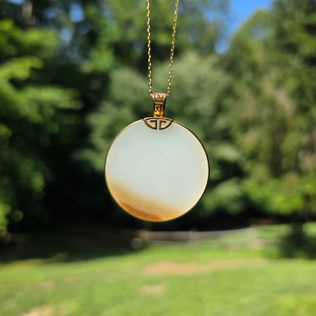 Round White Nephrite Jade Pendant with Russet Skin