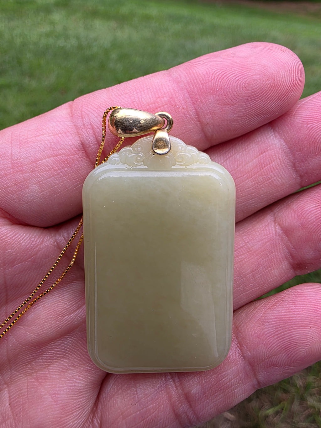 Yellow Nephrite Jade "Peace and Tranquility" Pendant (Accompanied by Silver Bail and Silver Chain)