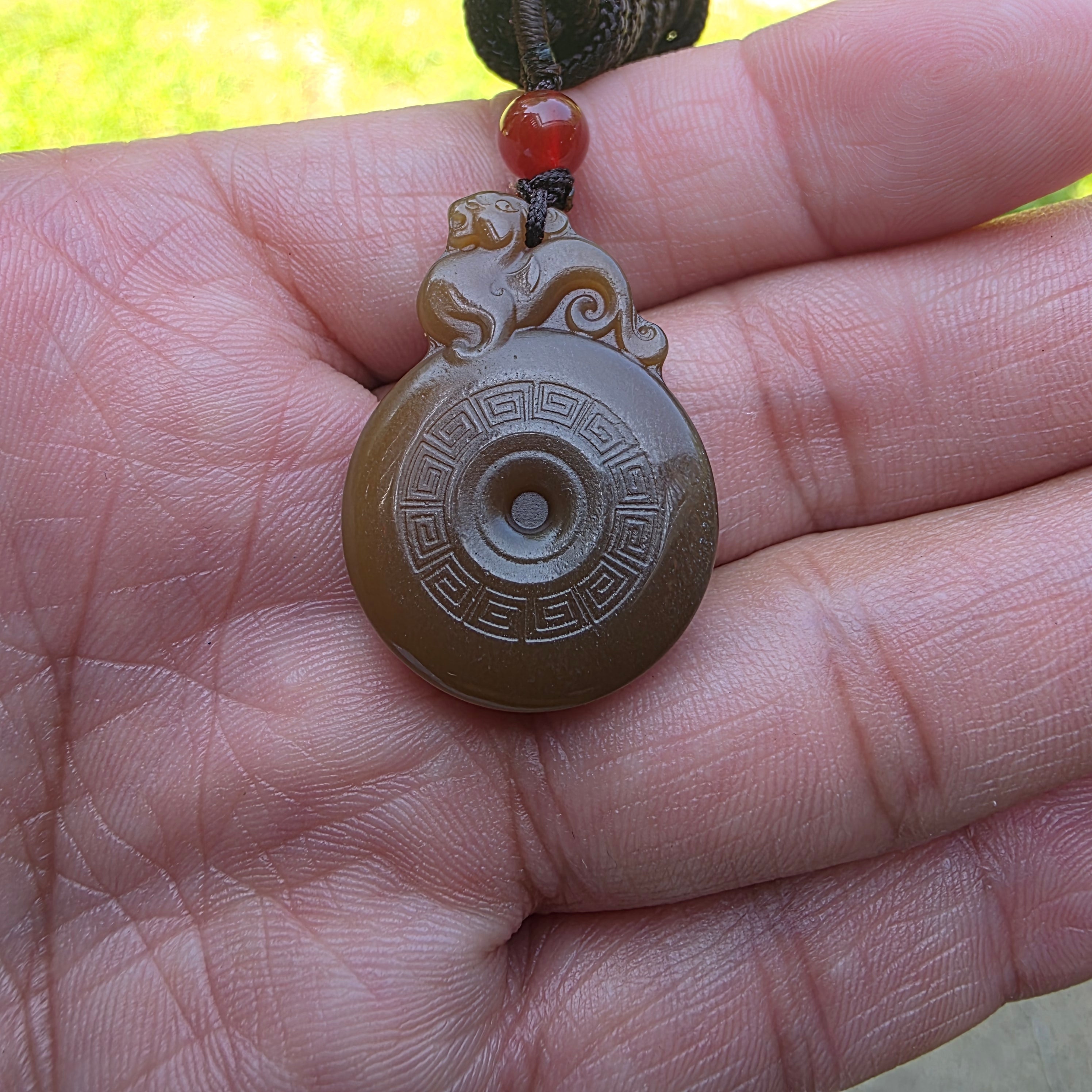 "Red Sugar" Nephrite Jade Antique-Style Carved Pendant