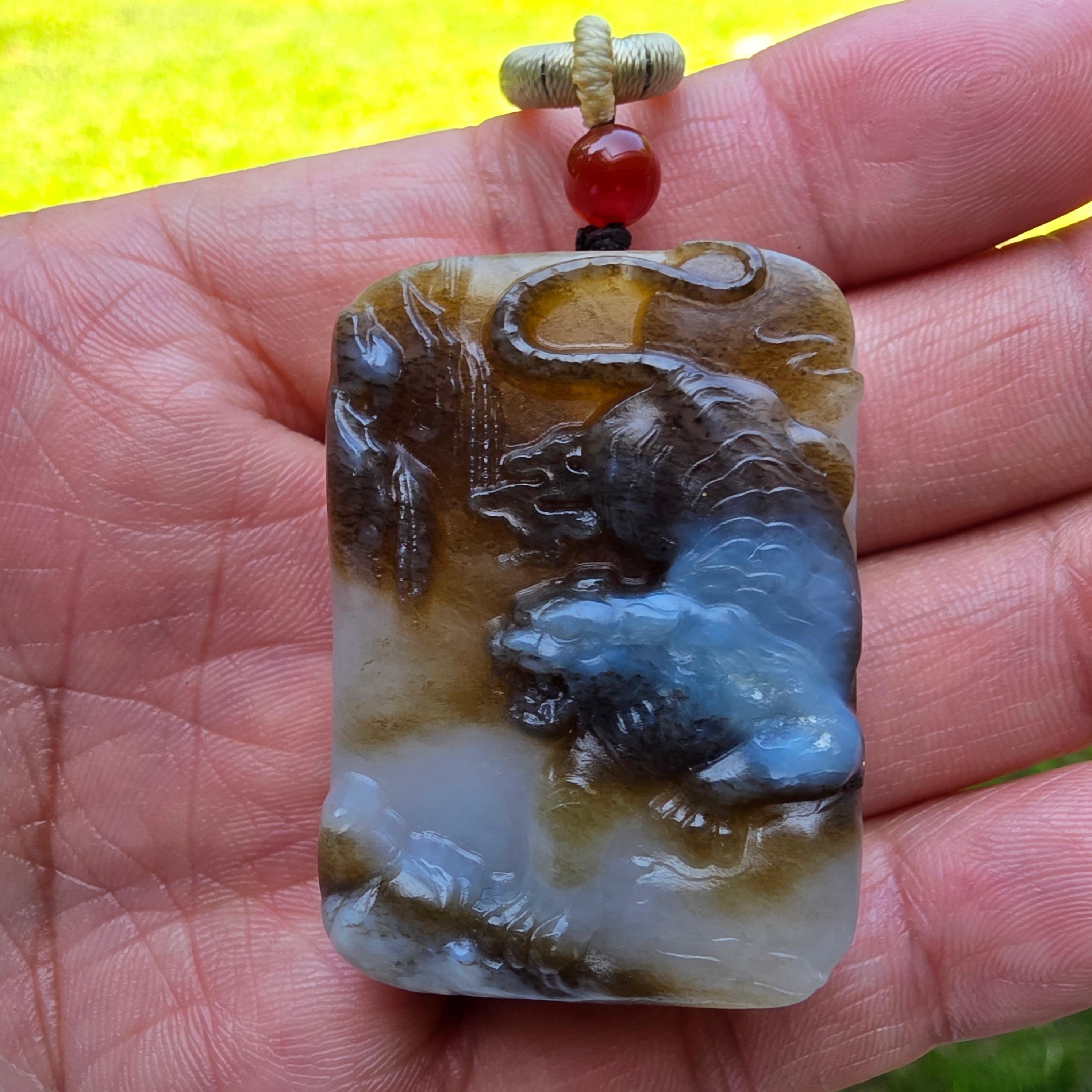 Nephrite Jade Pendant: Ferocious Tiger Descending the Mountain