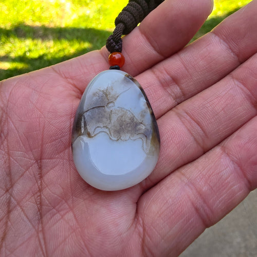 Nephrite Jade Carved Pendant: Lotus and Fish