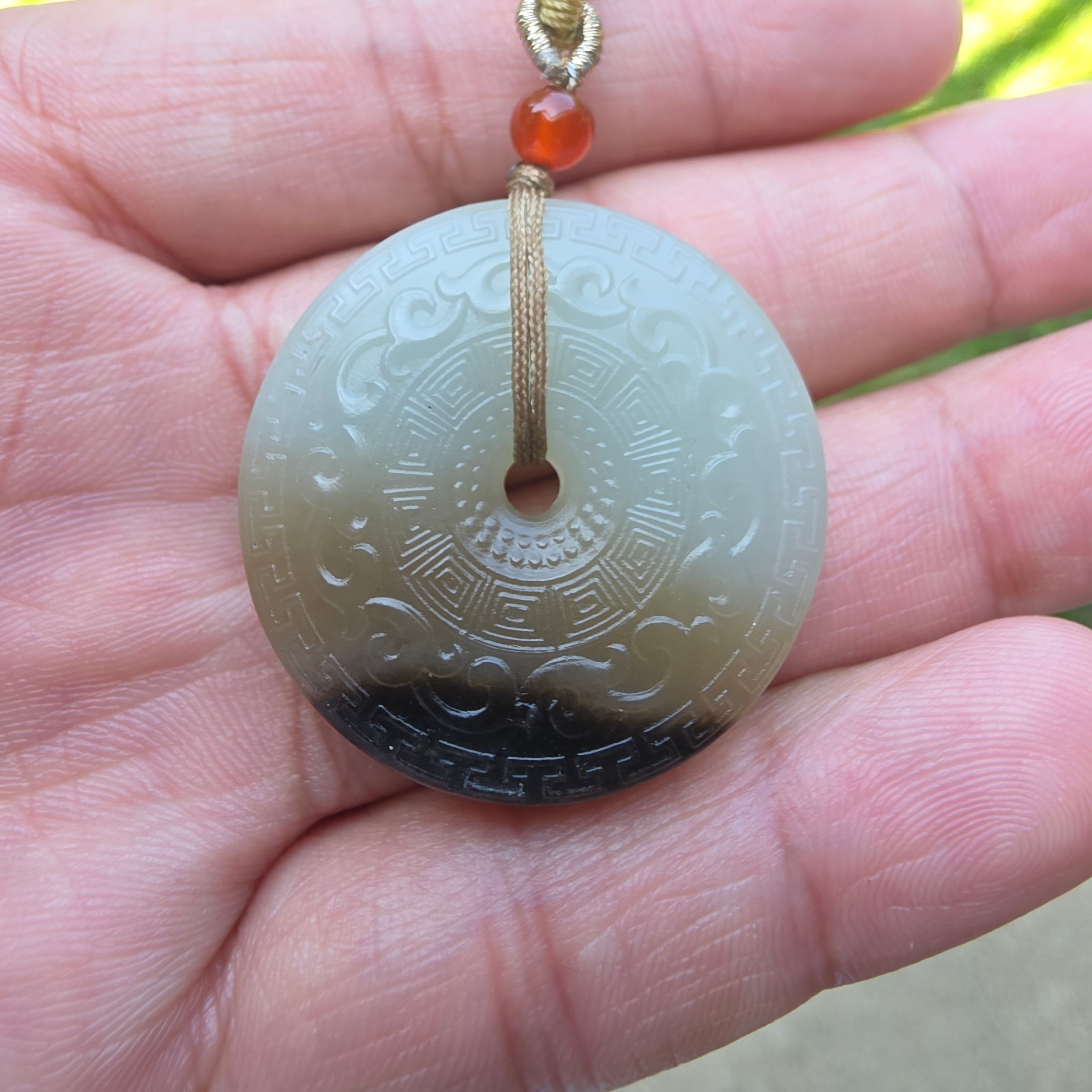 Nephrite Jade "Peace Buckle" Pendant Carved with Archaistic Patterns