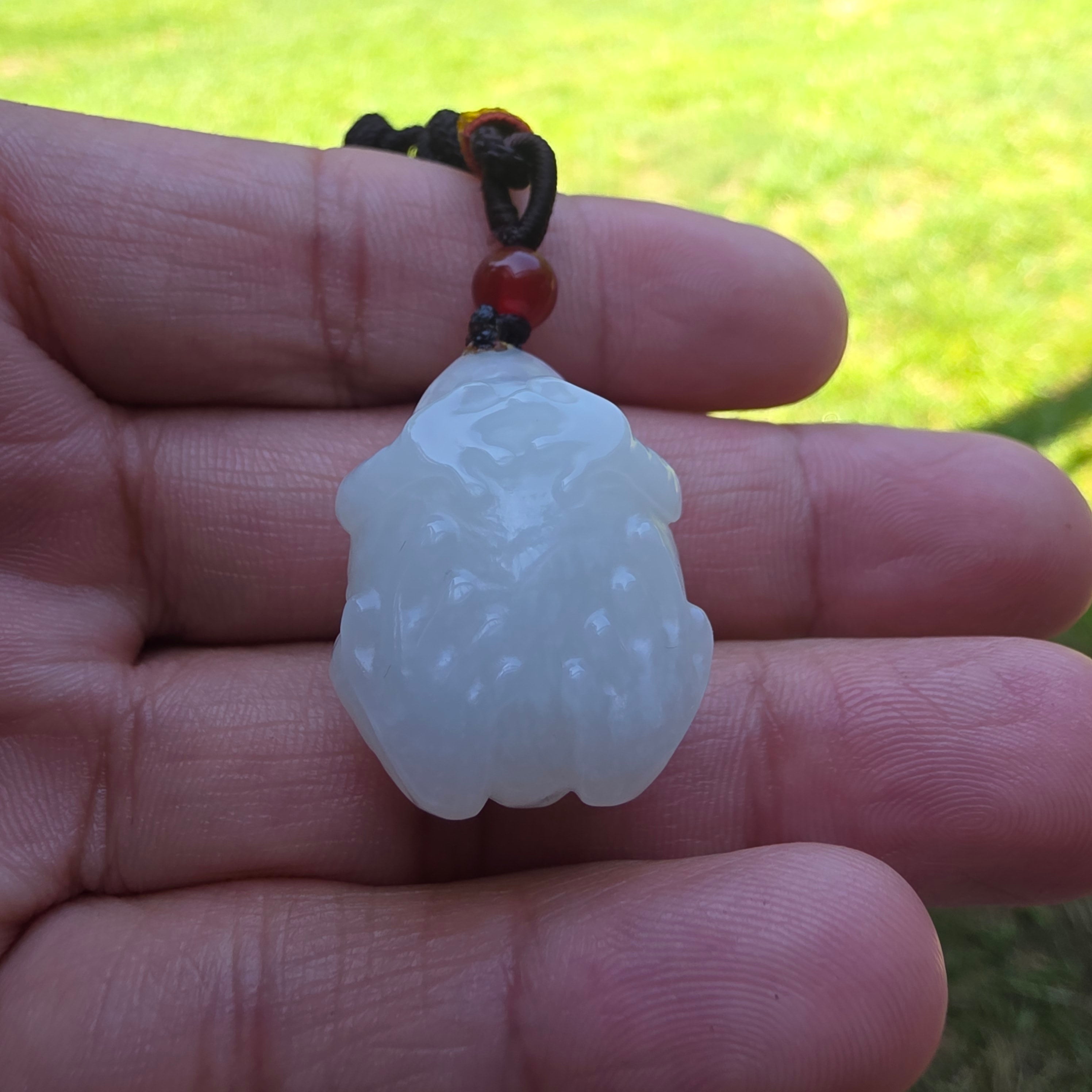 Carved Nephrite White Jade Toad Pendant