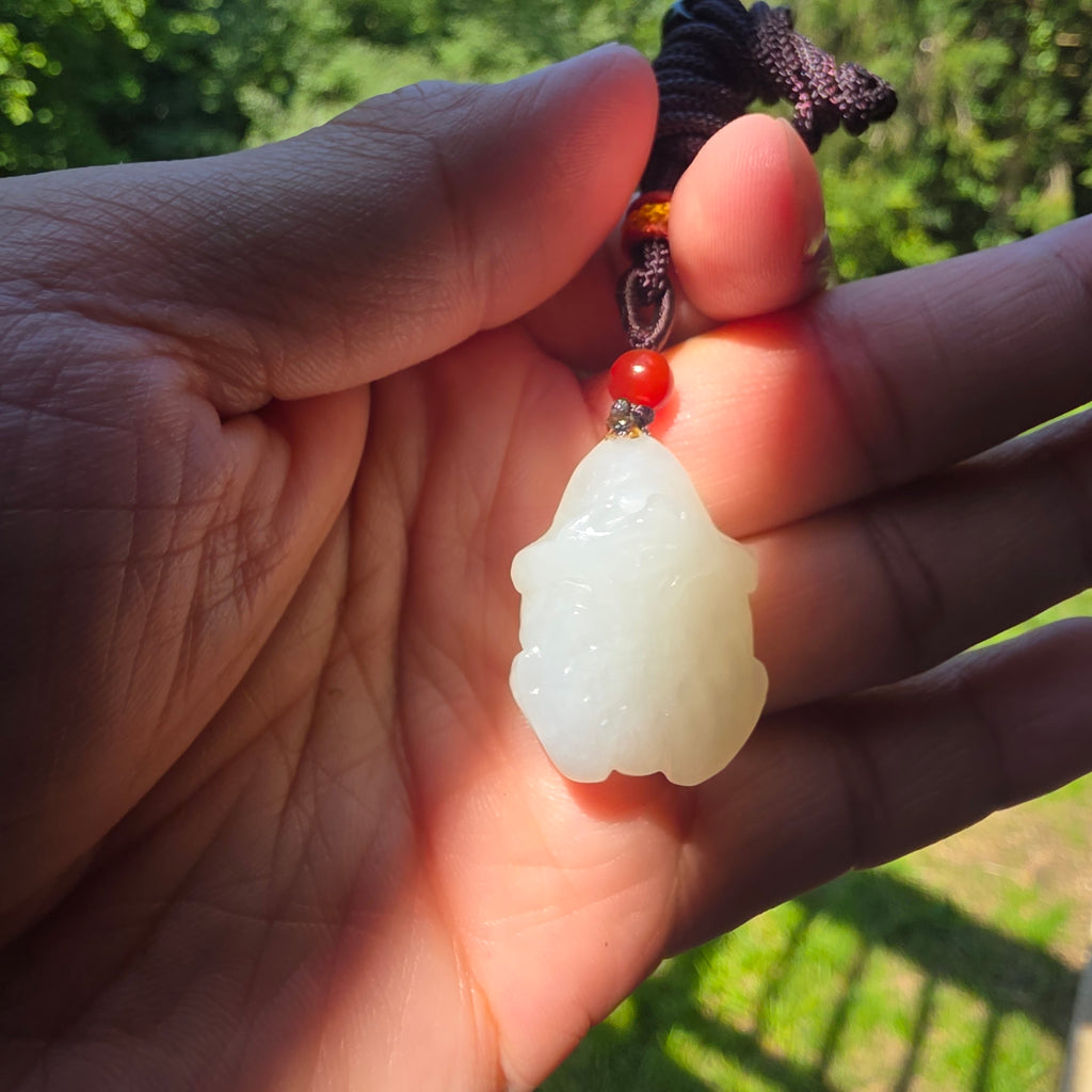 Carved Nephrite White Jade Toad Pendant