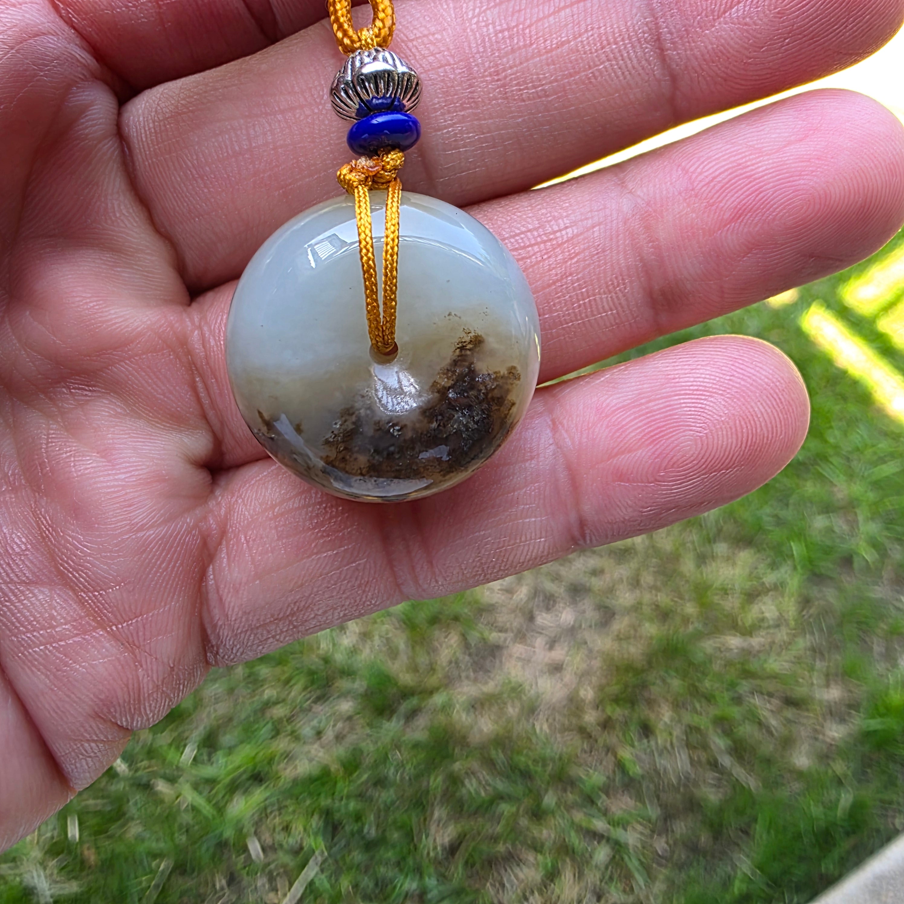 White and Caramel-Colored Nephrite Jade "Peace Buckle" Pendant