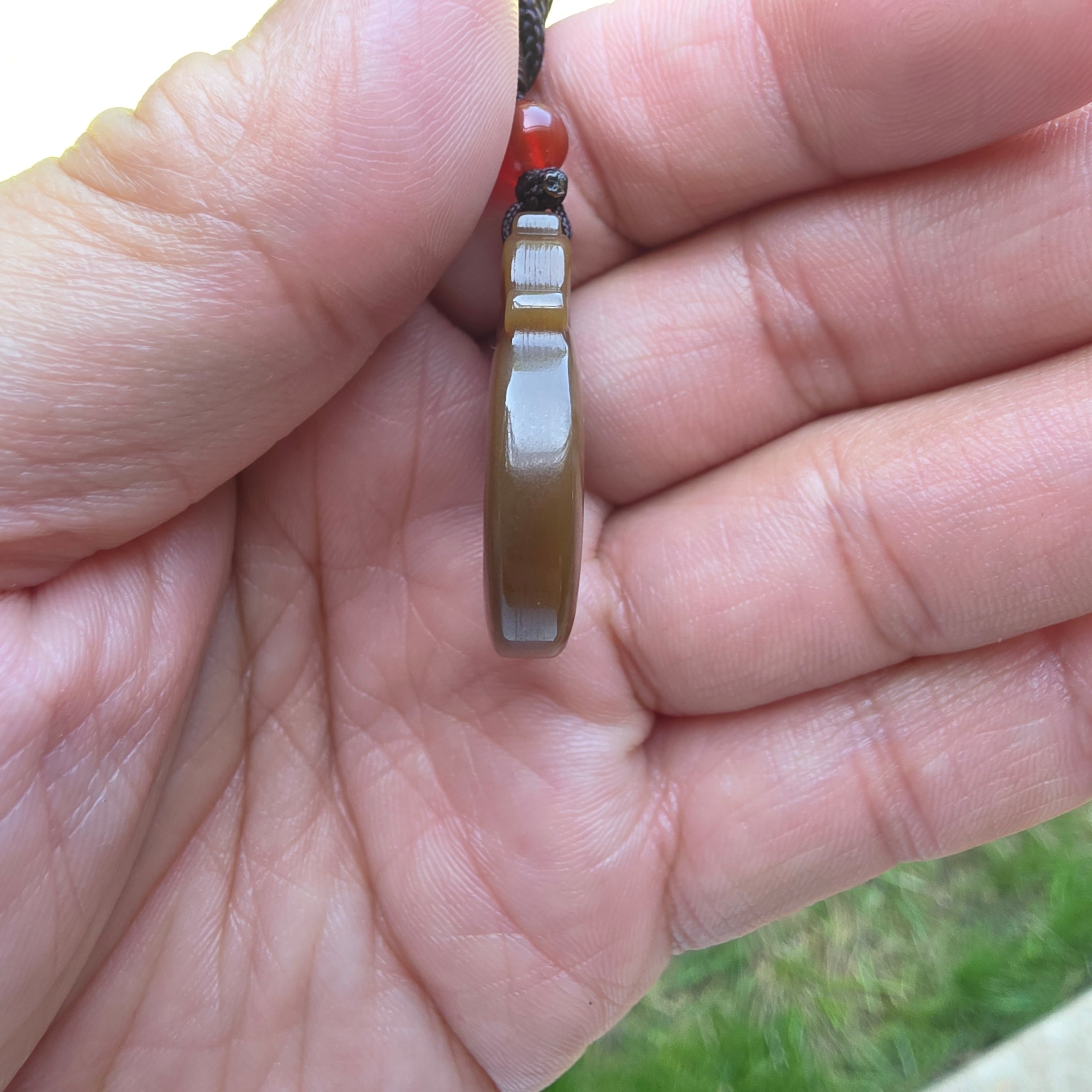 "Red Sugar" Nephrite Jade Antique-Style Carved Pendant