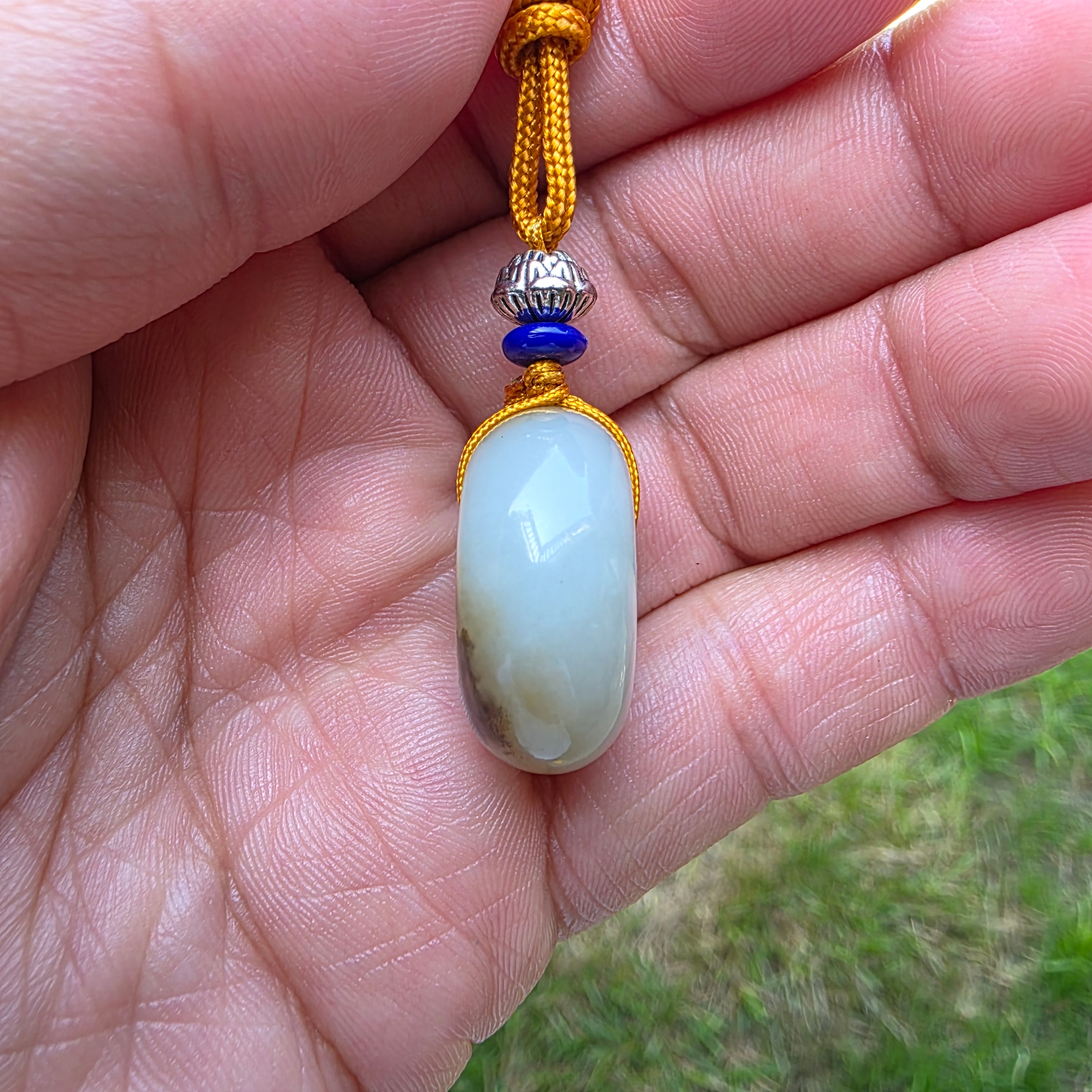 White and Caramel-Colored Nephrite Jade "Peace Buckle" Pendant
