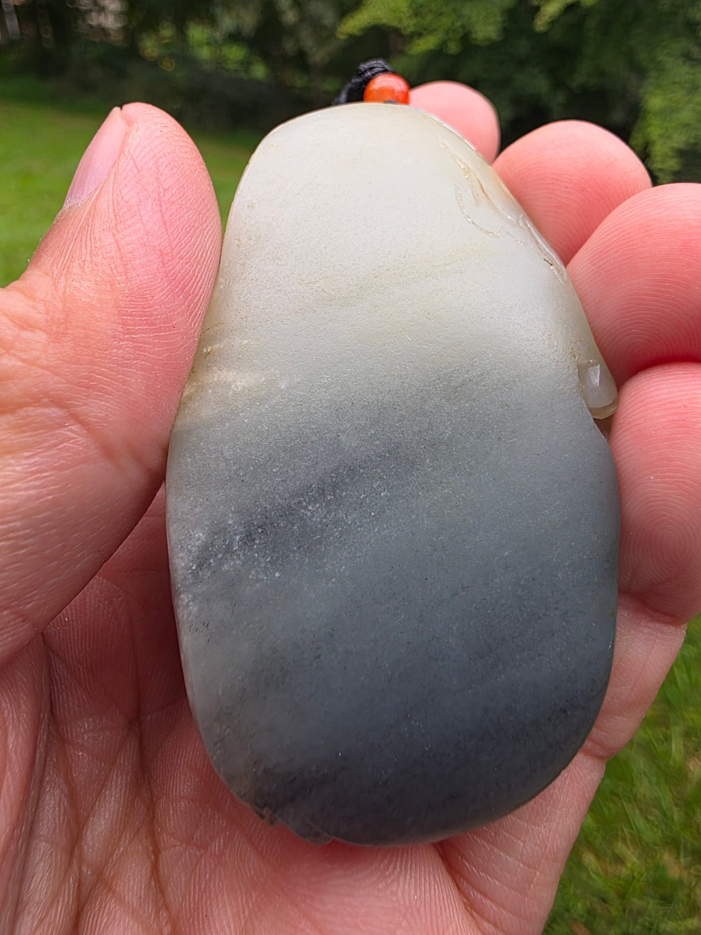 Nephrite river jade black and white dragon pendant